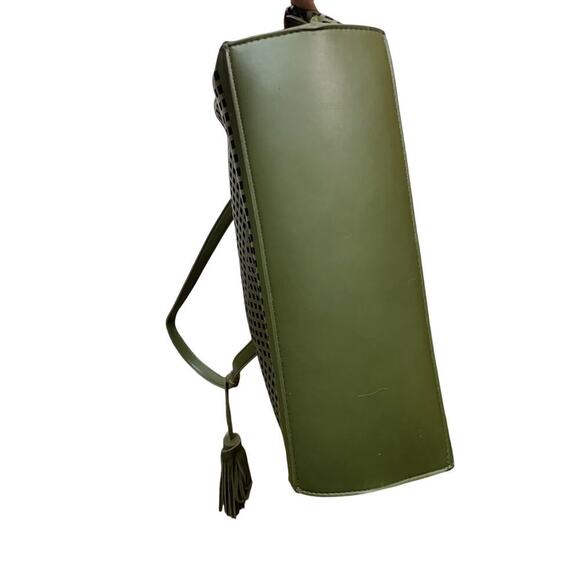 Street Level Dark Olive Green Vegan Leather Abstract Mesh Shoulder Bag - Picture 3 of 11